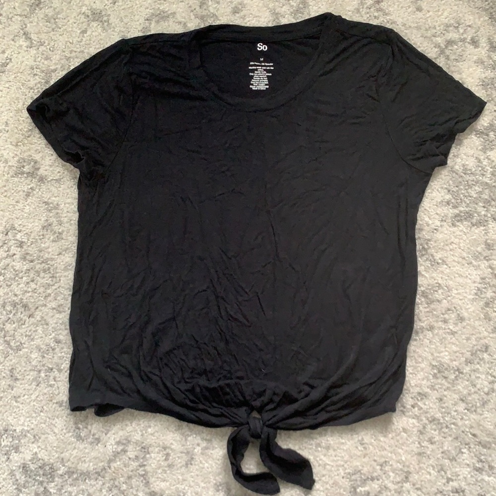 Ultra soft women’s black shirt with tie on bottom